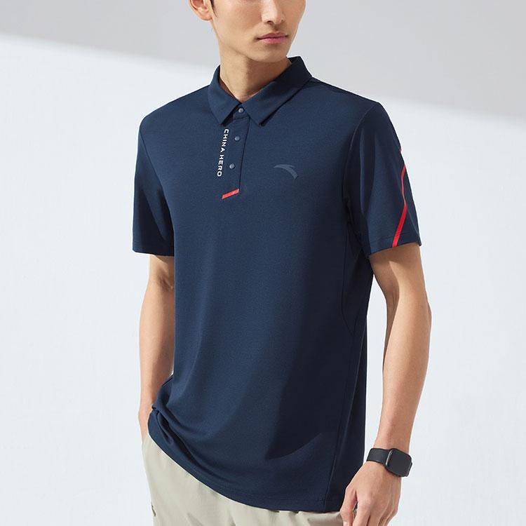 Anta Training Series Color Block Breathable Comfortable Sports Polo Shirt Men tops Midnight-Blue 152427133-3