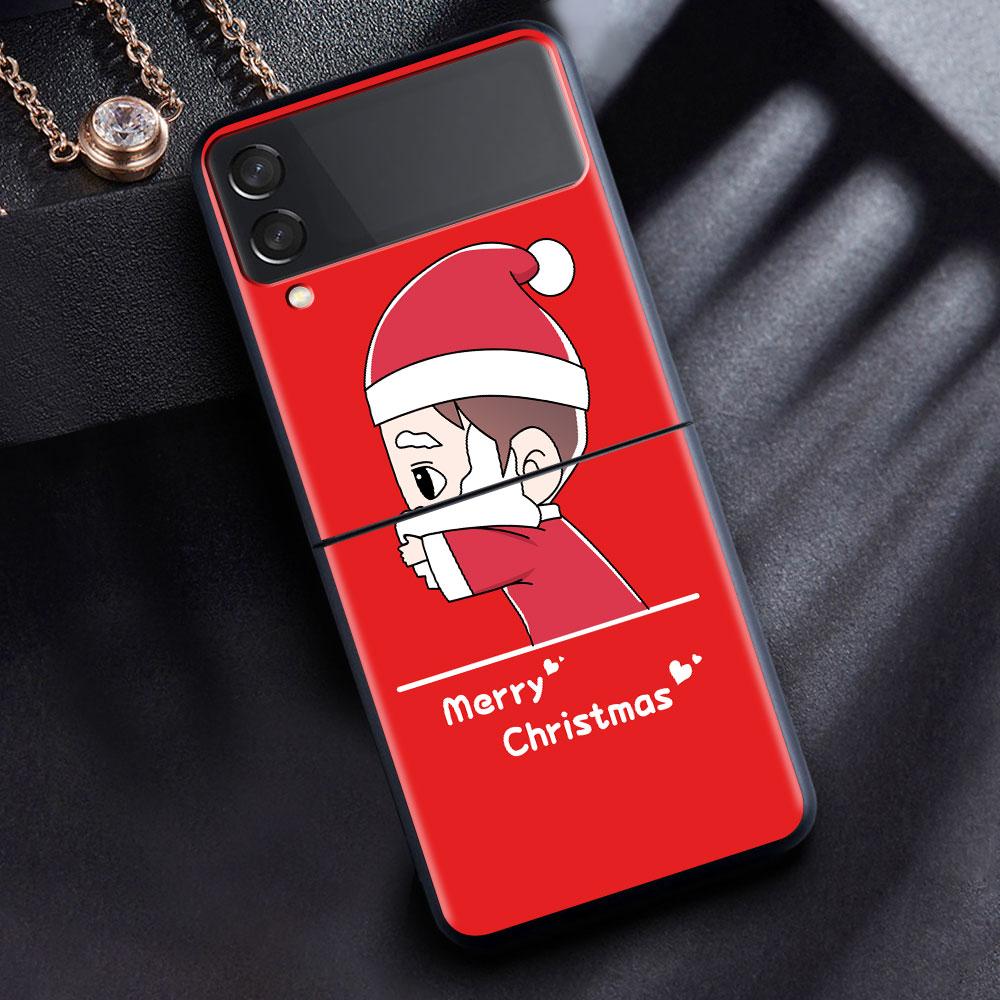 Hülle für Samsung Galaxy Z Flip 3 4 5G Schwarz Hart PC Telefongehäuse Z flip4 Luxus Segmentierte Abdeckung Weihnachten Cartoon