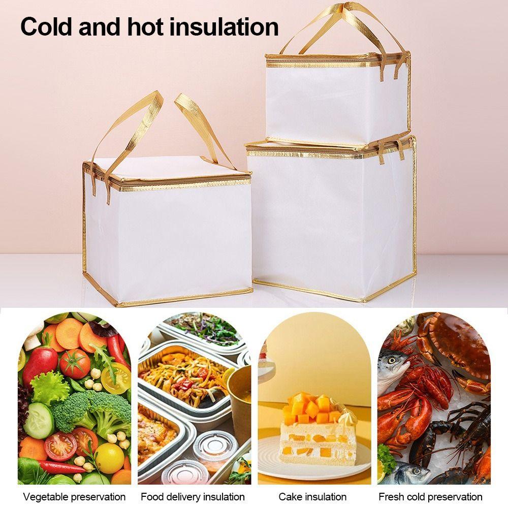 Reusable Aluminum Foil Tote Bag Zipper White Insulated Thermal Cooler Bag Refrigerated Bag Picnic Cake Fruit Drink Refrigeration