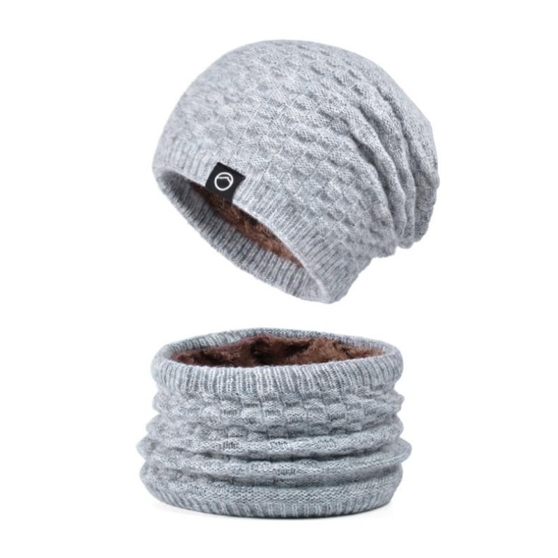 Winter hat, scarf set, women's outdoor cold protection and warmth, knitted hat, fleece ear protector, pullover, wool hat.