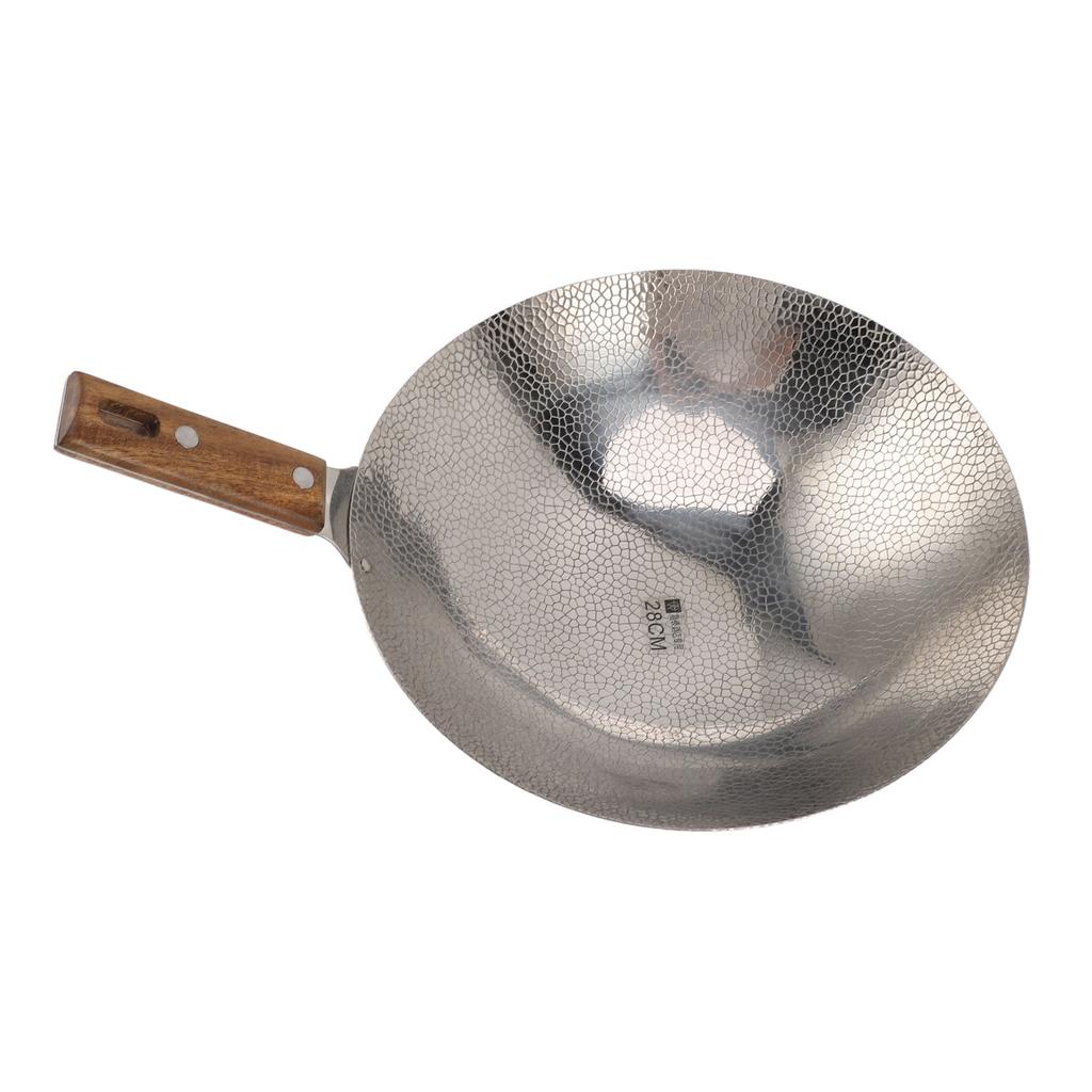 Wooden Handle Frying Pan Fast Heating 304 Stainless Steel Multi Functional Non Stick Stir Fry Pan 28CM