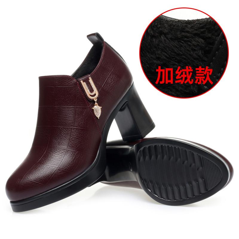 Damen-Pumps mit hohem Absatz, wasserdicht, mit weicher Sohle, dickem Absatz und mitteldicker Sohle, die die Füße nicht ermüden lassen, aus Samt und mittellangem Leder.