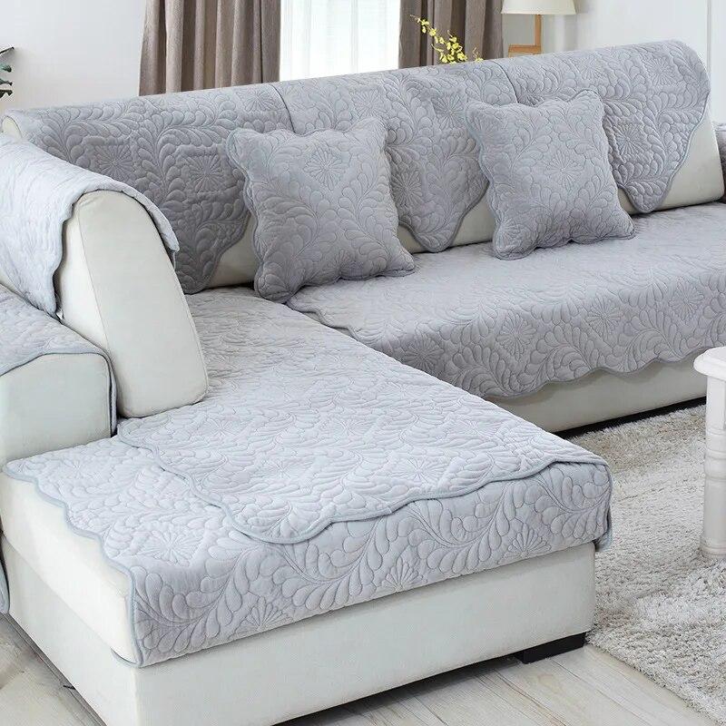 Quilted Sofa Cover Towel Non-slip Sofa Slipcover Plush Fabric Thickening Modern Gray Beige Couch Cover Quality Sofa Cover
