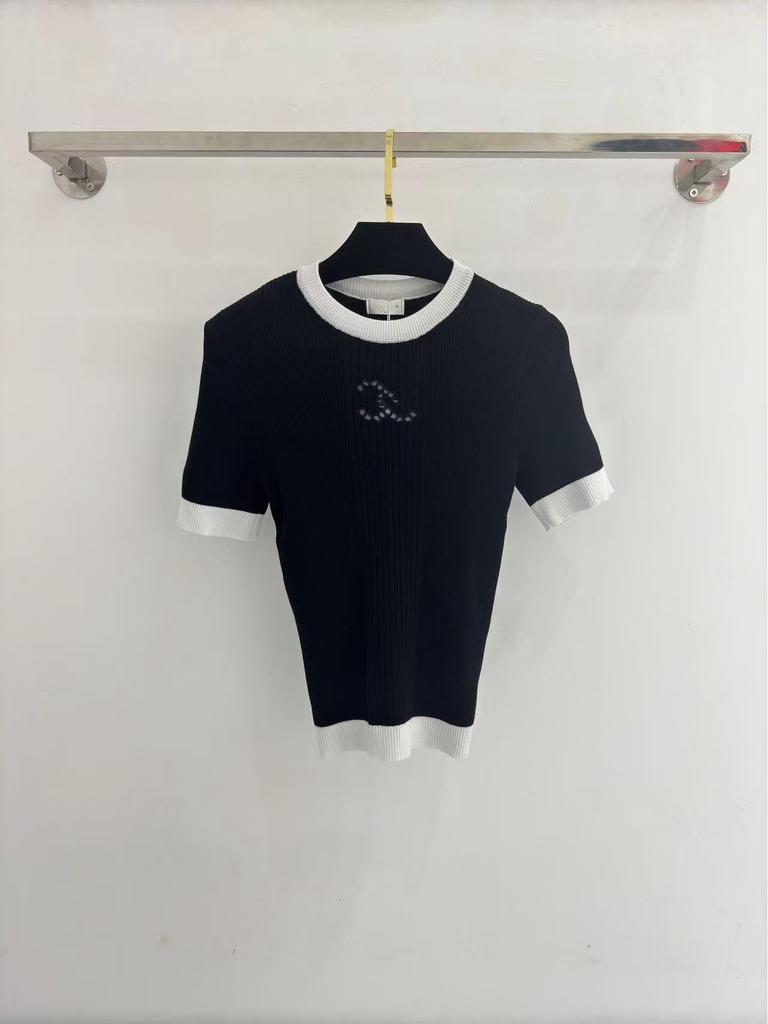 CH Minimalistický podzimní pletený top s logem Double C a dutou žakárovou vazbou