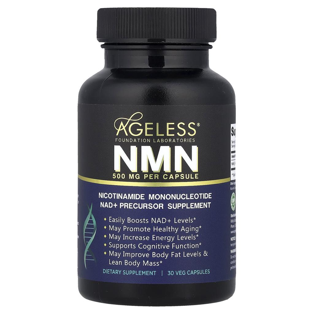 Ageless Foundation Laboratories, NMN, 500 mg, 30 Veggie Capsules