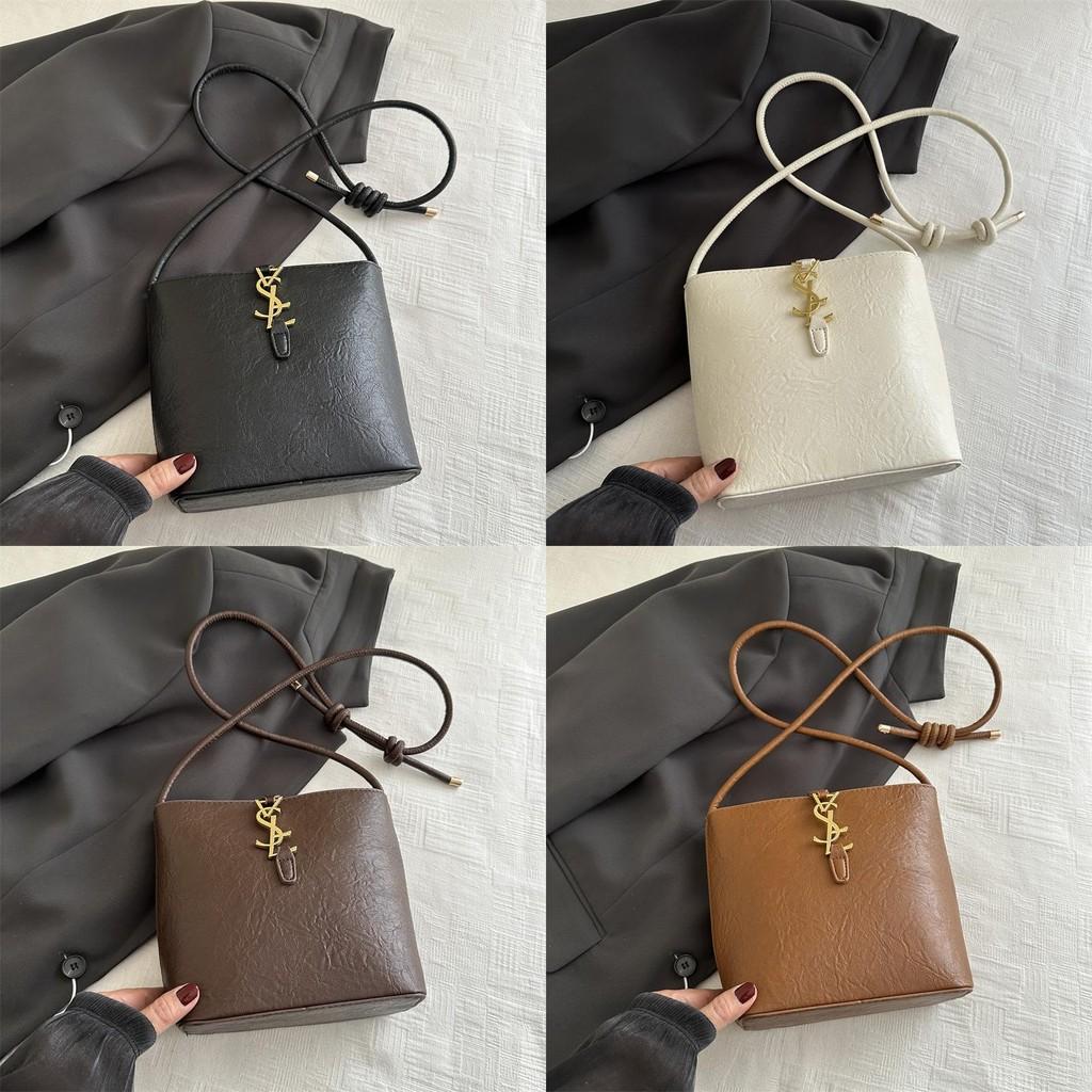 Trendy Retro White Bucket Bag Chic Shoulder Tote For Daily Outfits And Accessories