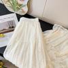 Elegant French Crochet Lace A-Line Midi Skirt for Women - High Waist, Autumn 2025 Collection