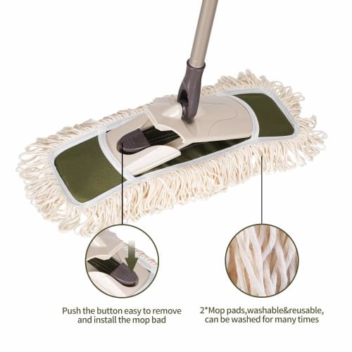 Eyliden Dust Mop with Two Reusable Washable Pads - One-Touch Replacement, Adjustable Height Handle, Wet & Dry Mop for Floor Cleaning, Hardwood, Lamina