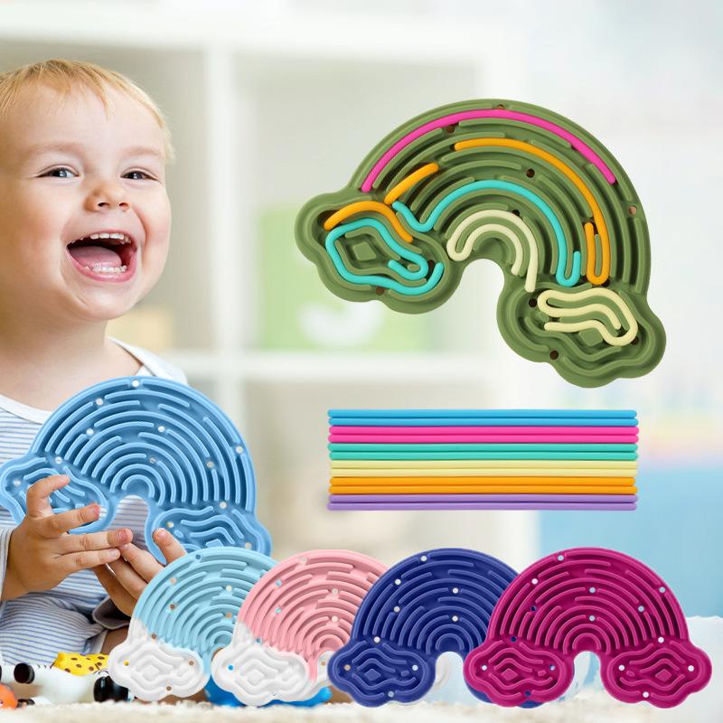 Creative Rainbow Clouds Silicone Sensory Activity Board, Color Training Toy, Double Side Busy Board, Fine Motor Skills&Fun Play