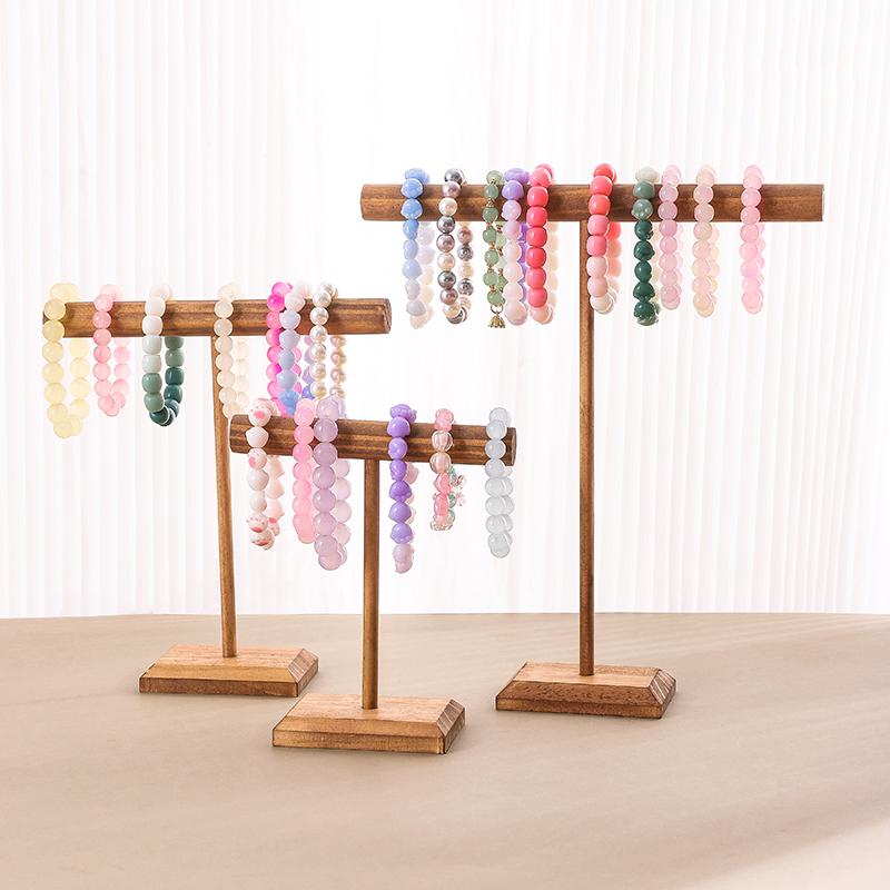 Wooden Jewelry Bracelet Storage Display Chain Watch T-Bar Rack Organizer Hard Stand Holder Jewelry Display Bracelet Display Rack