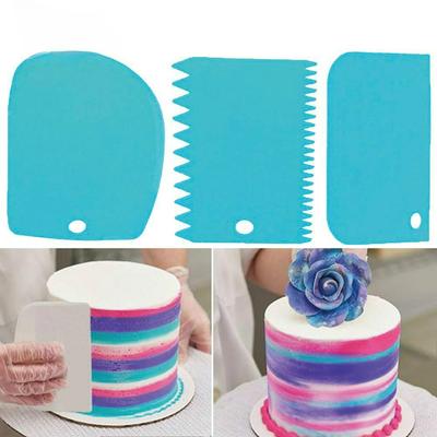 3 Stück Kunststoff-Teigmesser, Zuckerguss, Fondant, Schaber, gezackte Kante, schlicht, glatt, Kuchenpaddel, Kuchenspatel