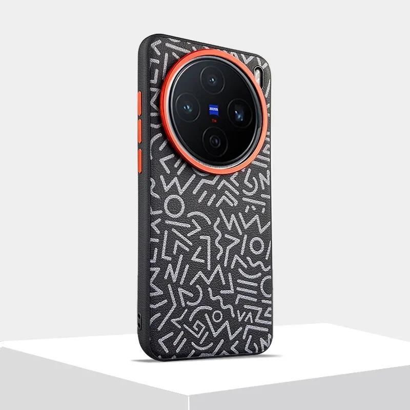 

Luxury Graffiti Painted Leather Case for Xiaomi Redmi K80 Pro K80 Metal Button+Hardware Camera Len Large Hole Mobile Phone Cover K80 чёрный