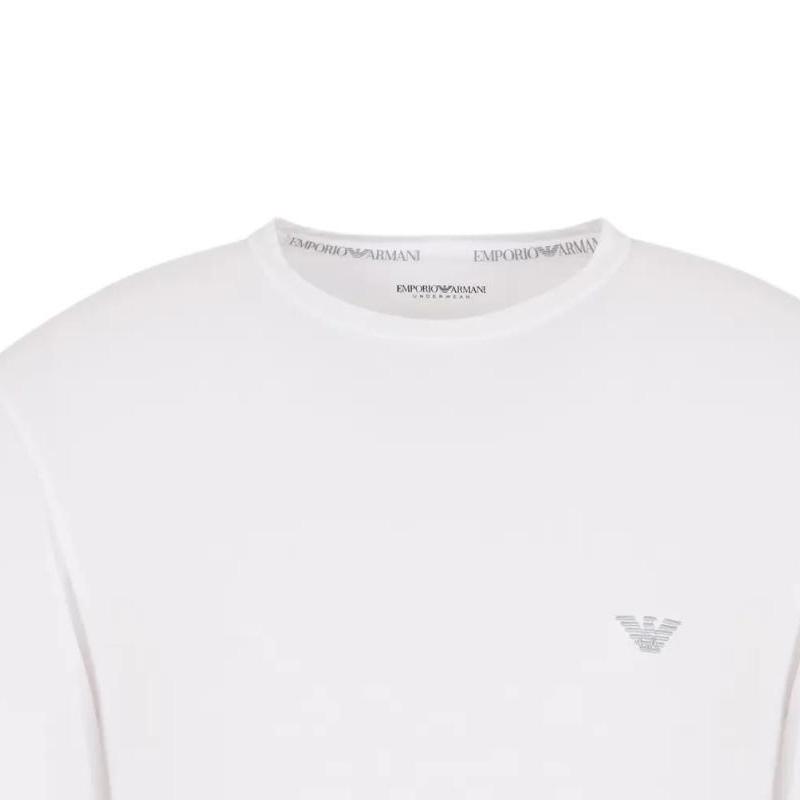 Emporio Armani Ss24 Solid Color Letter Logo Embroidered Crew Neck Casual Long Sleeve T-Shirt Men tops White 111984-4F511-00010
