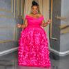 Maxi Abito da Donna Taglie Forti a Spalle Scoperte con Ruffle a Petalo 3D Vita Alta Lunghezza Maxi Elegante Abito da Sera Abito per Ospite di Matrimonio Formale Abito da Ballo