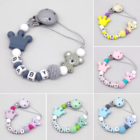 Pacifier Clip with Silicone Beads & Wooden Letters BPA-Free Baby Teething Necklace Anti-Loss Soother