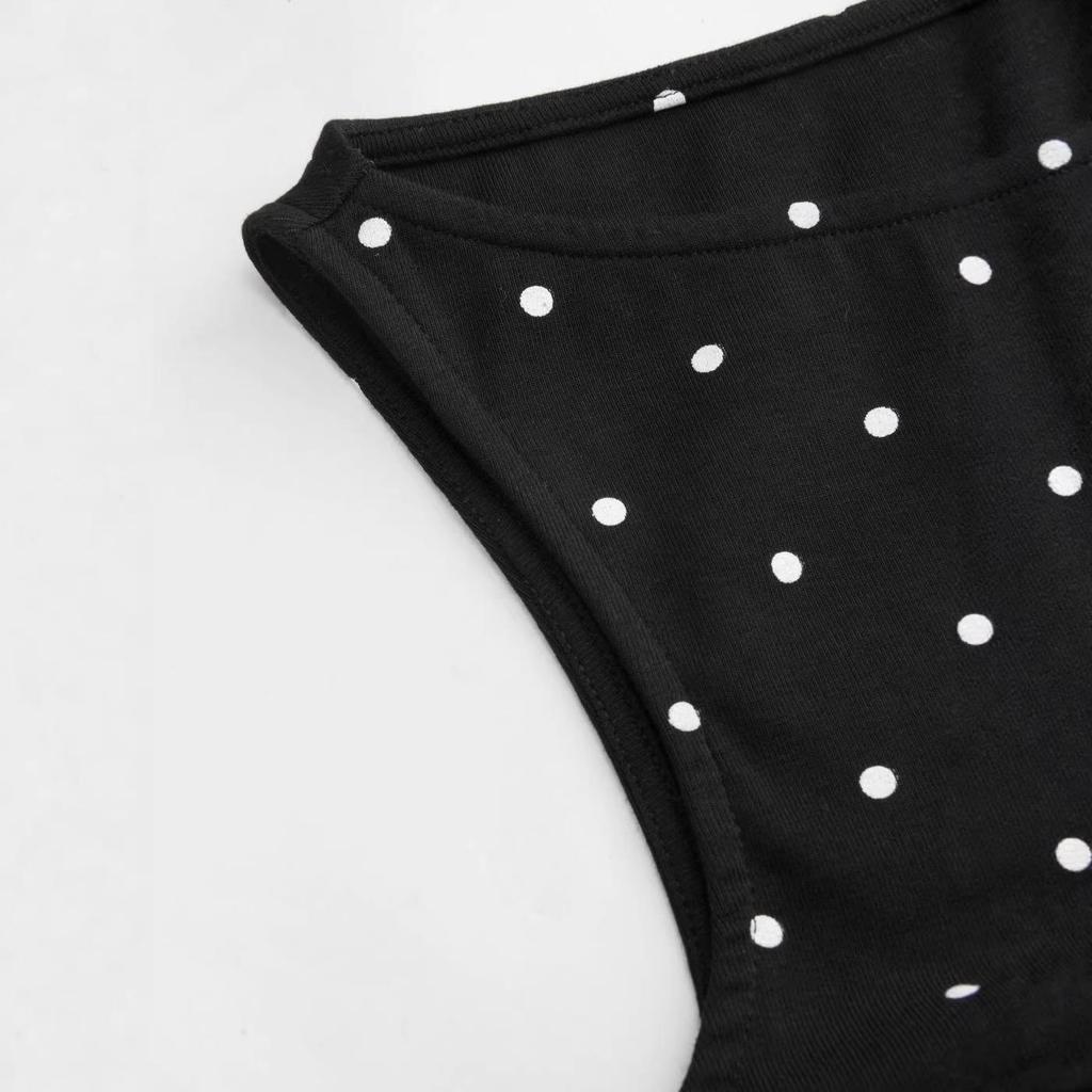 Retro Korean Polka Dot Backless Tank Top – Summer Style Slimming Sleeveless Strappy Top for Women