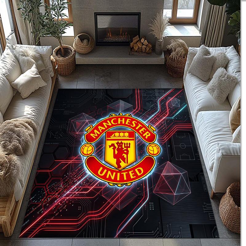 Tappeto in Flanella Stampato Manchester United Antiscivolo Morbido Poliestere Tappeto per Pavimento Tappetino Decorativo per Interni per Camera da Letto Soggiorno Divano