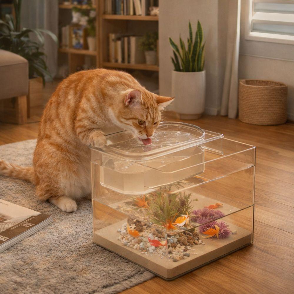 Creative Transparent Double-layer Fish Tank Plastic Shatterproof Cat Water Bowl Cube Goldfish Tanks Gift