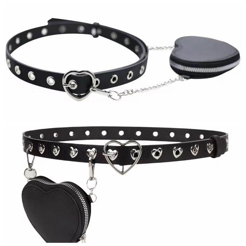 Y2K PU Leather Waist Bag Heart Metal Buckle Belt with Bag Sweet Love Heart Fanny Packs Daily