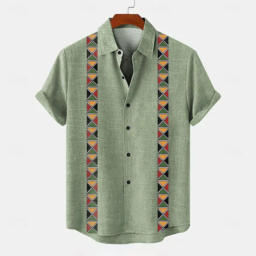 Men's Ethnic Style 3D Printed Shirt Hawaiian Casual Vacation Men's Short-sleeved Lapel Pocket Shirt High Quality Men's