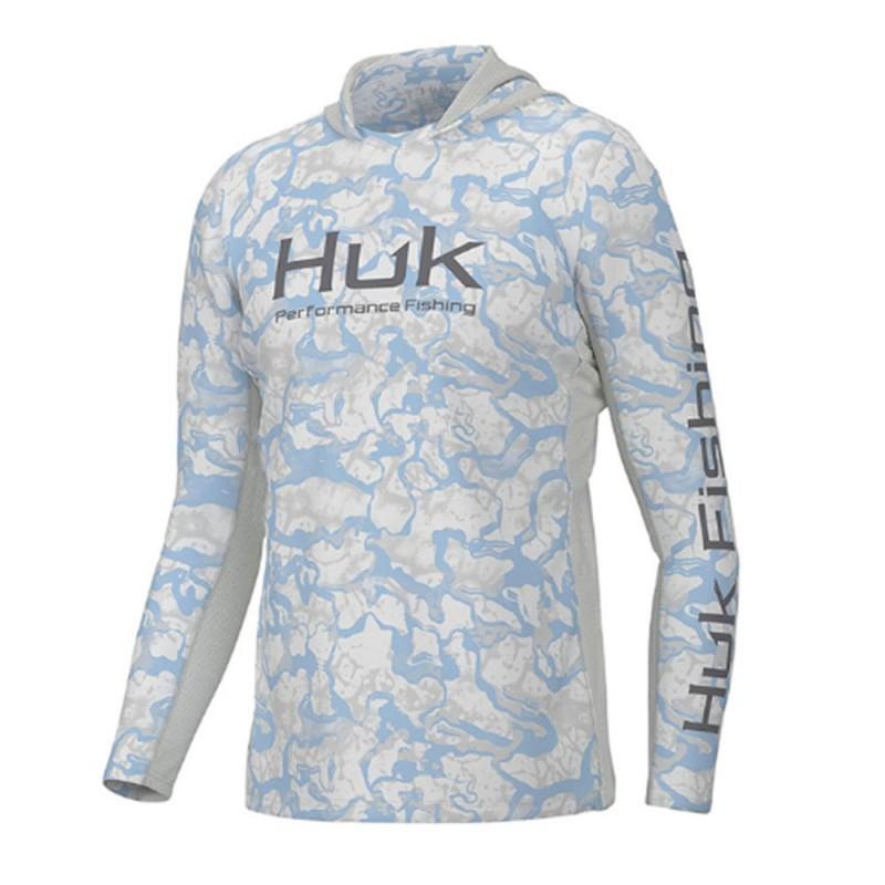 HUK Ice Silk Fishing Shirt Lightweight Breathable Quick Dry Long Sleeve Hooded Wear Anglers