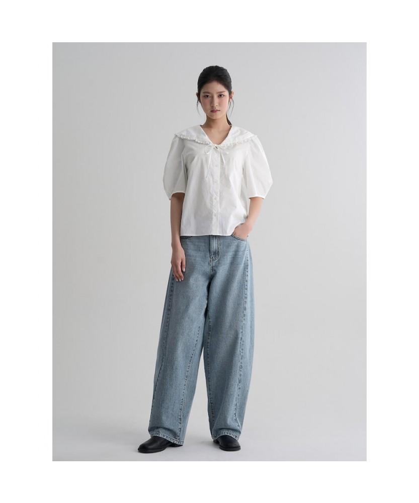 8SECONDS Half-Waist Balloon Fit Lightweight Denim Blue