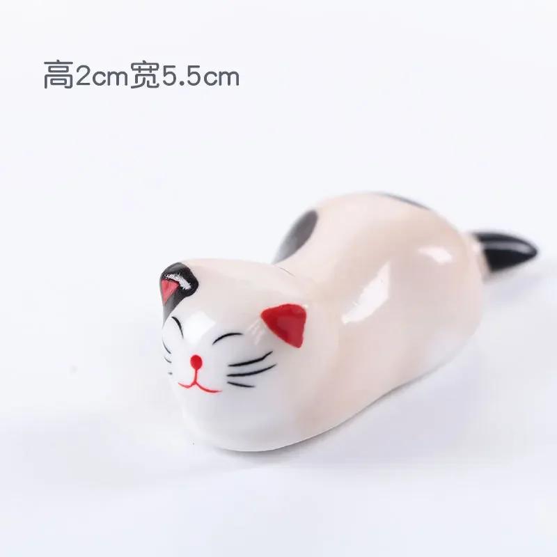 Zakka Cute Cat Chopstick Holder Tableware Japanese Style Underglaze Restaurant Simple Oval Spoon Bracket Utensil for Kitchen
