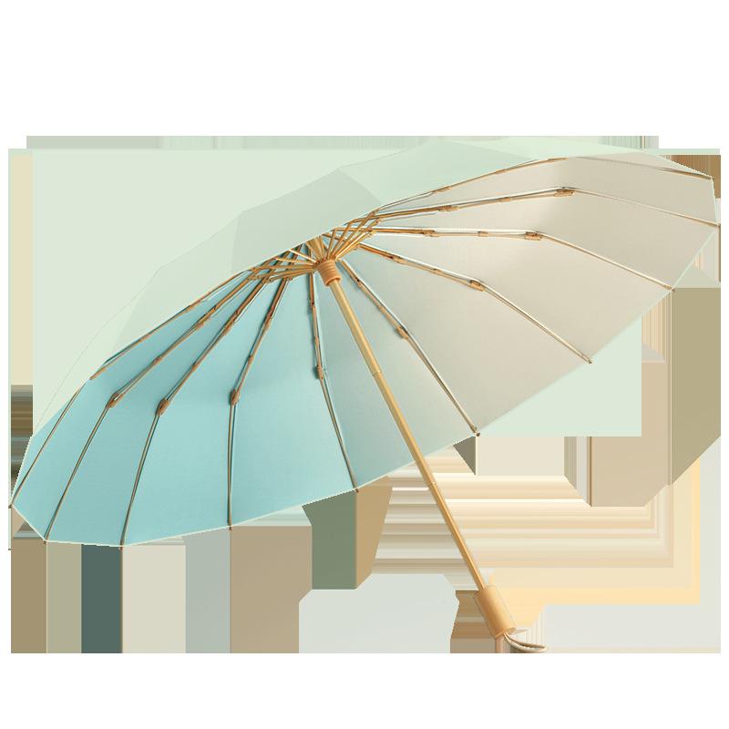 New 16-bone Vinyl Macaron Gradual Change Weather and Rain Dual-purpose Color Glue Parasol Sunscreen Umbrella