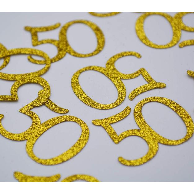 Happy 50th Birthday Confetti, 100 Pcs Glitter Gold Number 50 Table Confetti for 50th Birthday, Anniversary Party Supplies (50,Gold)