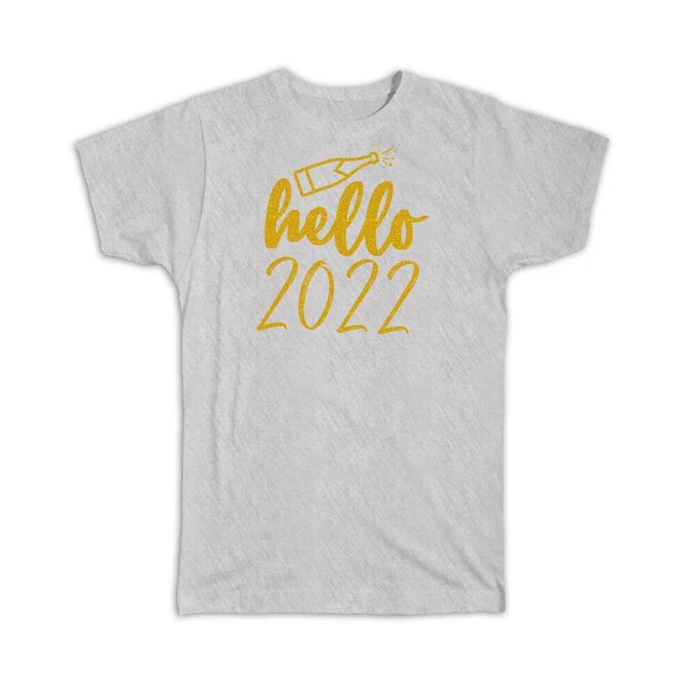 Gift T-Shirt : Hello 2022 Champagne New Year Glitter Art Print Cheers 3XL