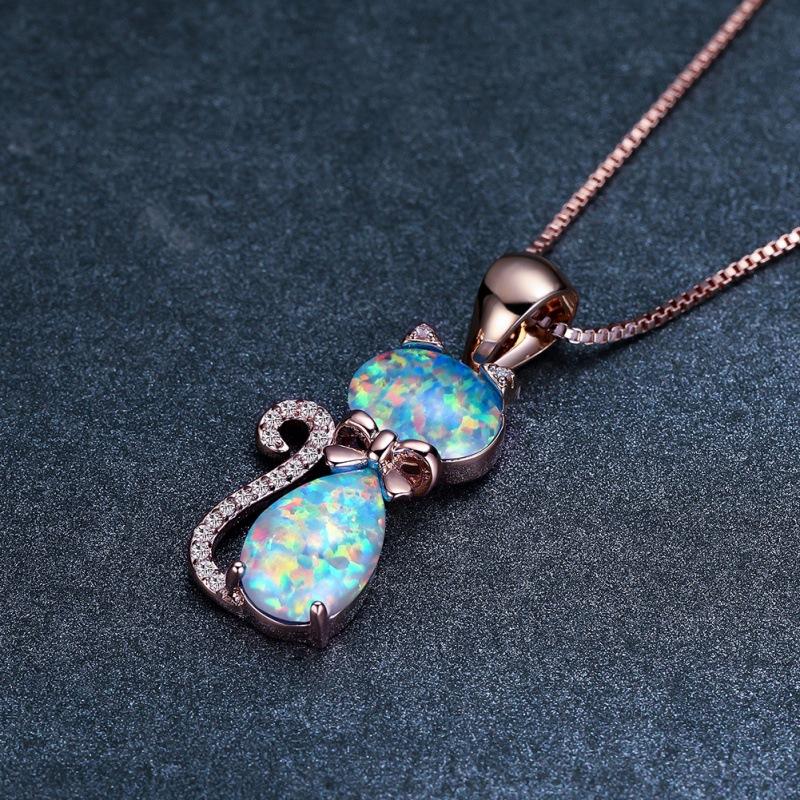 Xin Orange Original Jewelry White Diamond Opal Cat Bow Necklace Rococo Style Collarbone Chain