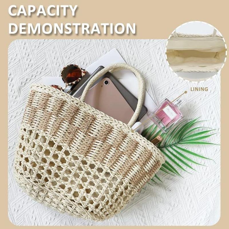 Vegetable basket contrasting color straw bag handwoven bag large capacity shoulder tote bag women's seaside vacation beach women's bag
