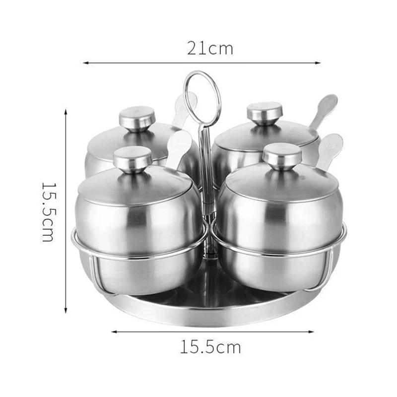 304 Stainless Steel Seasoning Jars Creative 360° Rotating Salt Sugar Bowl Spice Jar with Lid Kitchen Condiment bottle with Spoon