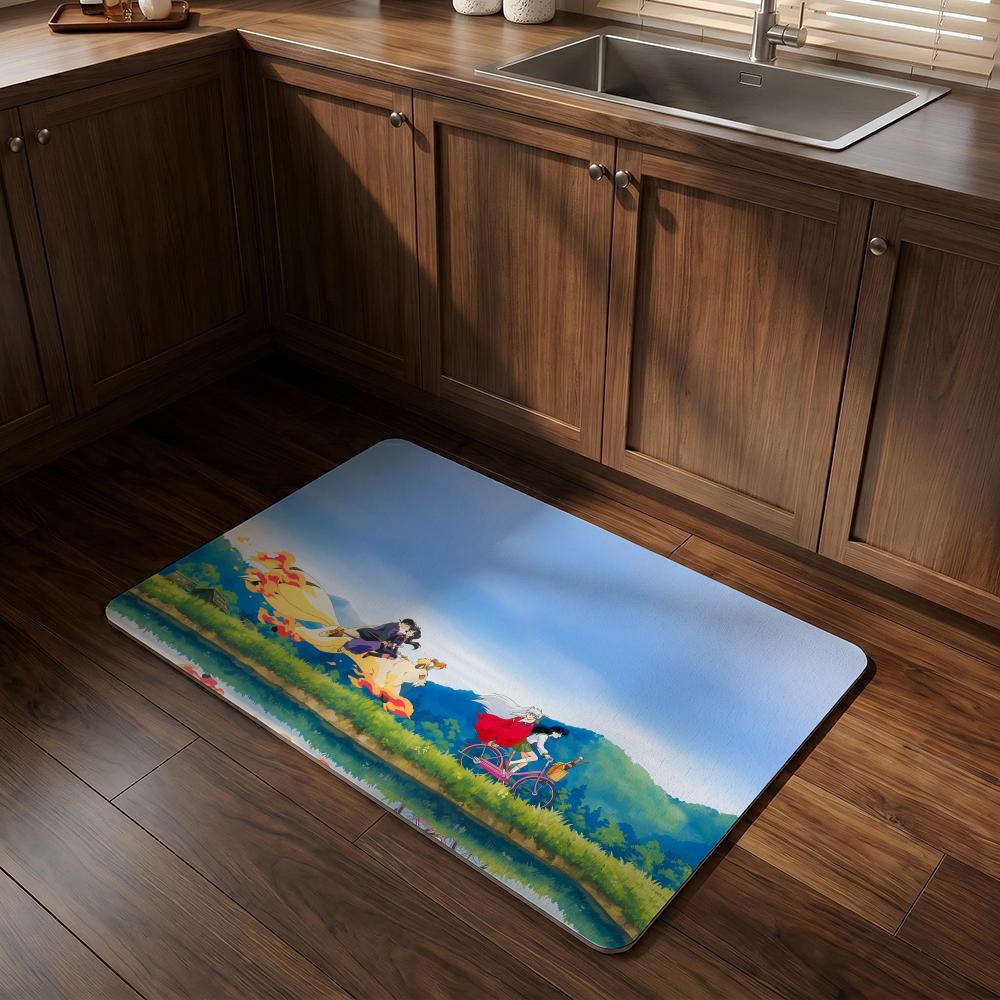I-Inuyashas Anime Floor Mat Diatomite Bath Mat Super Absorbent Non-slip Easy To Clean Suitable For Bathroom Kitchen