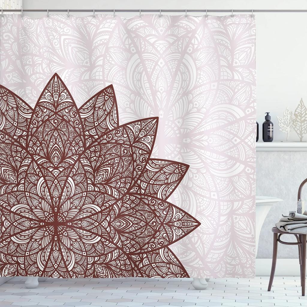 Mandala Boho Dusjforheng Fargerikt Blomstermønstret Baderomsforheng for Hjem Badekar Dekorasjon Vanntett Polyesterstoff med Kroker