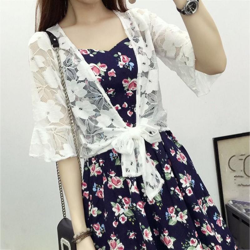 

Літній пляжний сонцезахисний кардиган 1 шт. мереживний жіночий короткий тонкий шаль білий квітковий візерунок 5 кольорів суцільний колір S