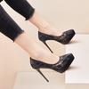 Fashion Fashion Roman Pumps 12Cm Black Platform High Heels Mesh Breathable Sexy Shallow Mouth Pointed Single Shoes Small Size 32 33