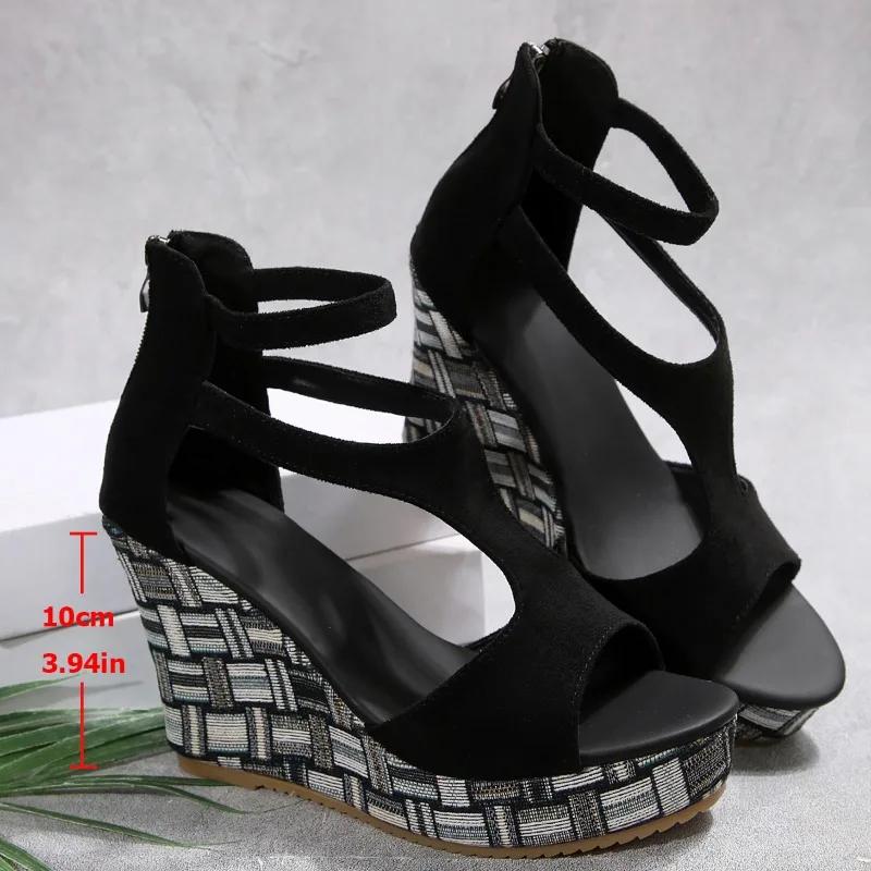 2025 Summer Wedge-shaped Women's Thick-soled Heels Sandals Open Toe High Heels Large Size Comfortable Platform Women's Shoes