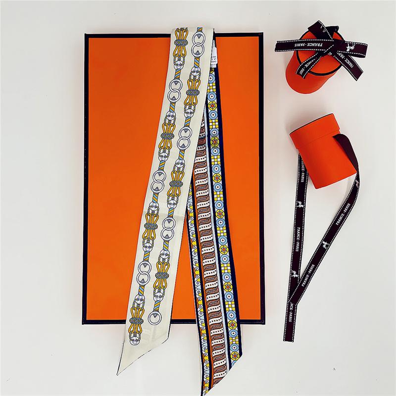 100% Silk High Quality Luxury Brand Scarf Women Headband Hair Band Foulard Tie Ribbon Neckerchief Skinny Scarves Accessories
