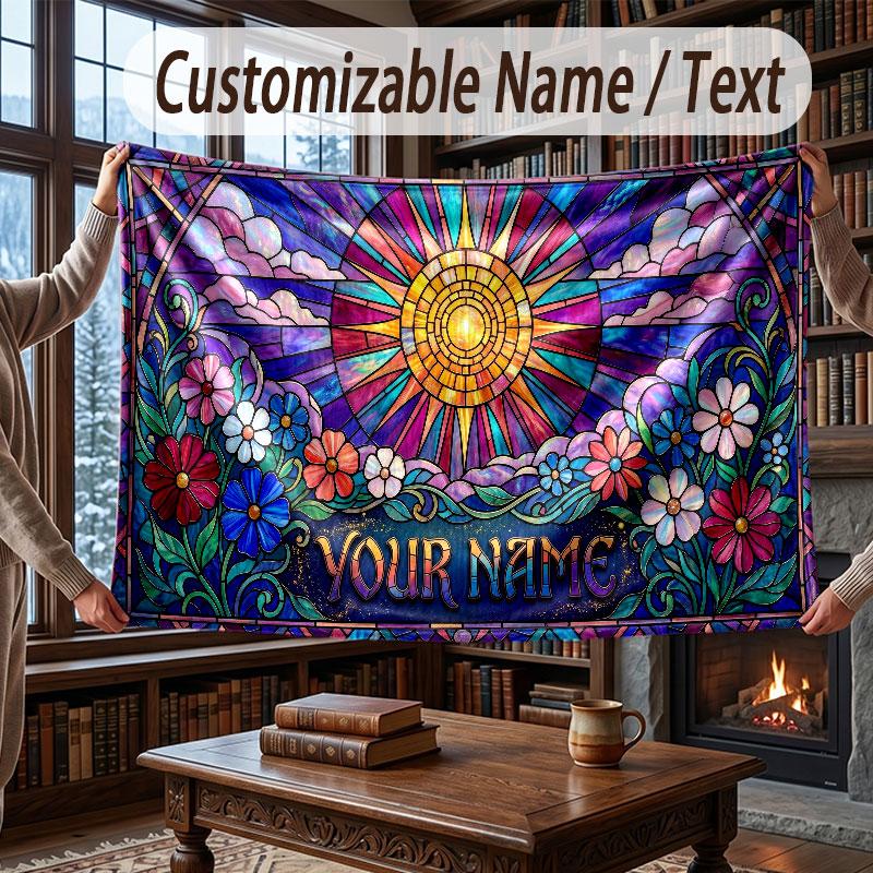 Floral Garden Theme Throw Blanket Custom Name Text Personalized Blanket Soft Cozy Blanket for Home Sofa Bed