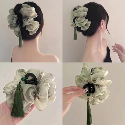 Vintage Chinesischer Stil Quaste Haarspange Tuschewaschgaze Hai-Klammer für Frauen Cheongsam Kleid Haarschmuck Trendige Haarnadel