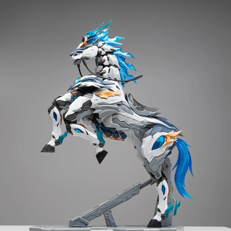 Kit de modèle d'assemblage Motor Nuclear Zhao Yun Figurine d'action avec cheval Dragon Blanc Yulan Squelette en alliage Décoration de bureau Cadeau pour garçon
