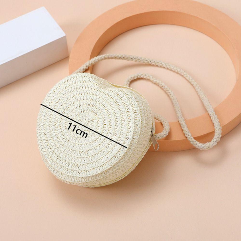 High Quality Woven Straw Shoulder Bags Cute Travel Crossbody Bag Lightweight Heart Shape Beach Bag for Children