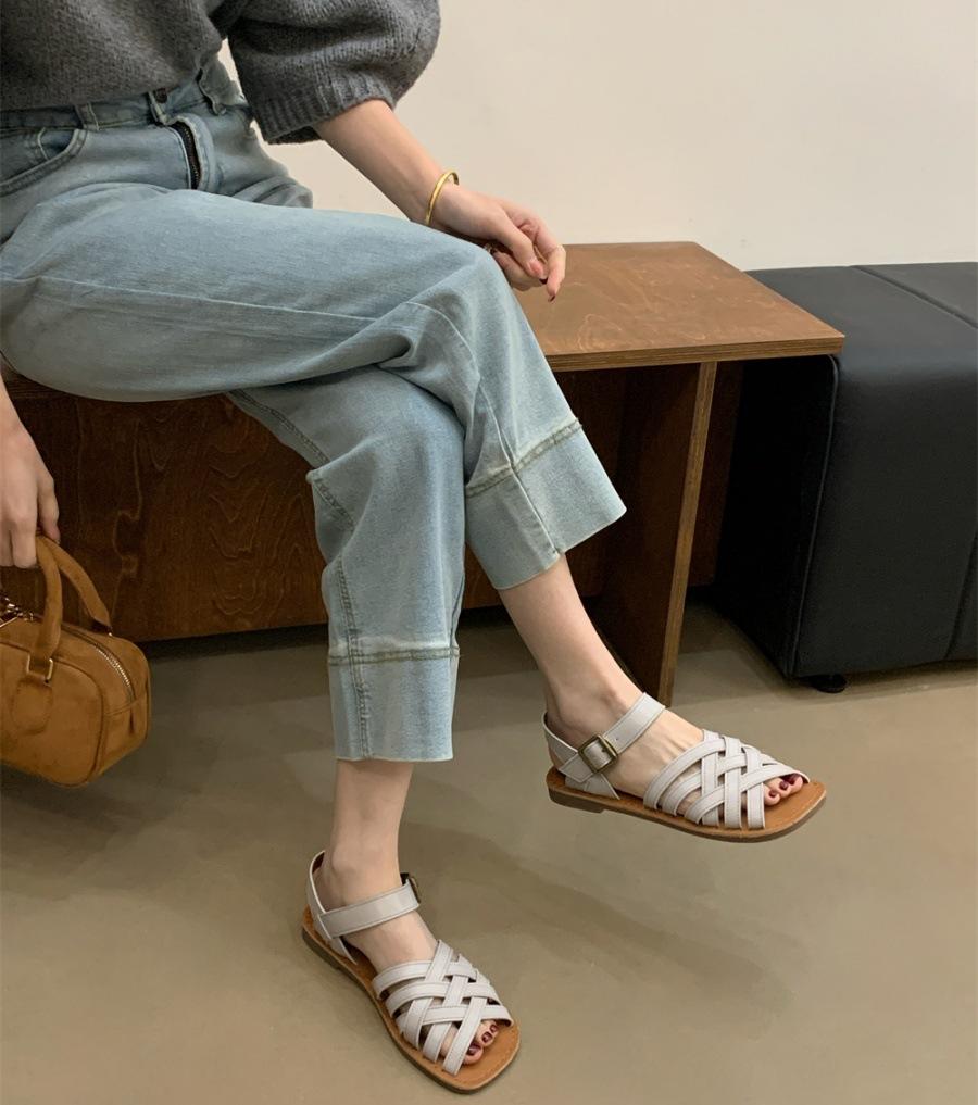 2025 Smart Leather Sandals Black Grey Brown Lemon Yellow 35-40