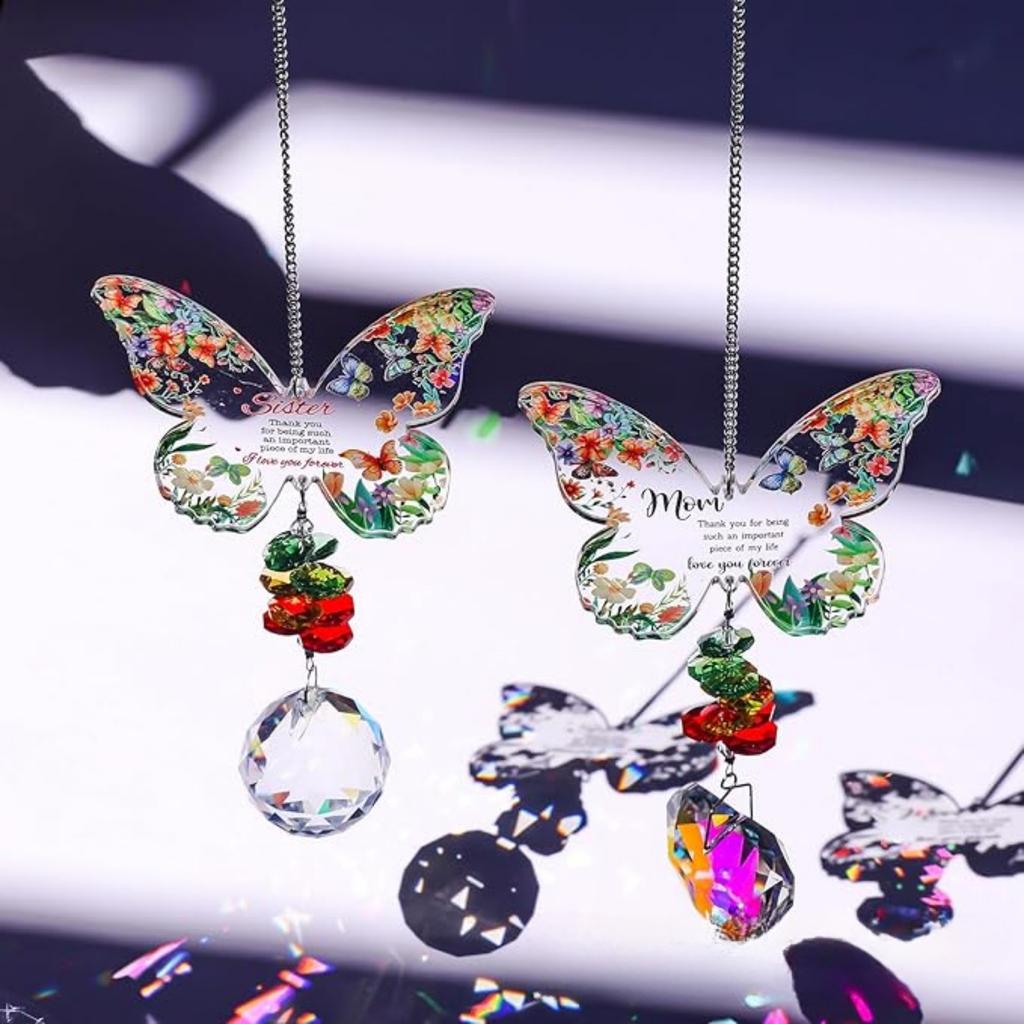 Kryształowy łapacz słońca motyl prezenty dla mamy, prezenty urodzinowe dla siostry, prezenty dla mamy od córki syna dla mamy Dzień Matki Święto Dziękczynienia wisząca ozdoba
