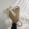 2025 new pearl buckle silk scarf women's bag handwoven messenger bag beach feng shui bucket straw bag