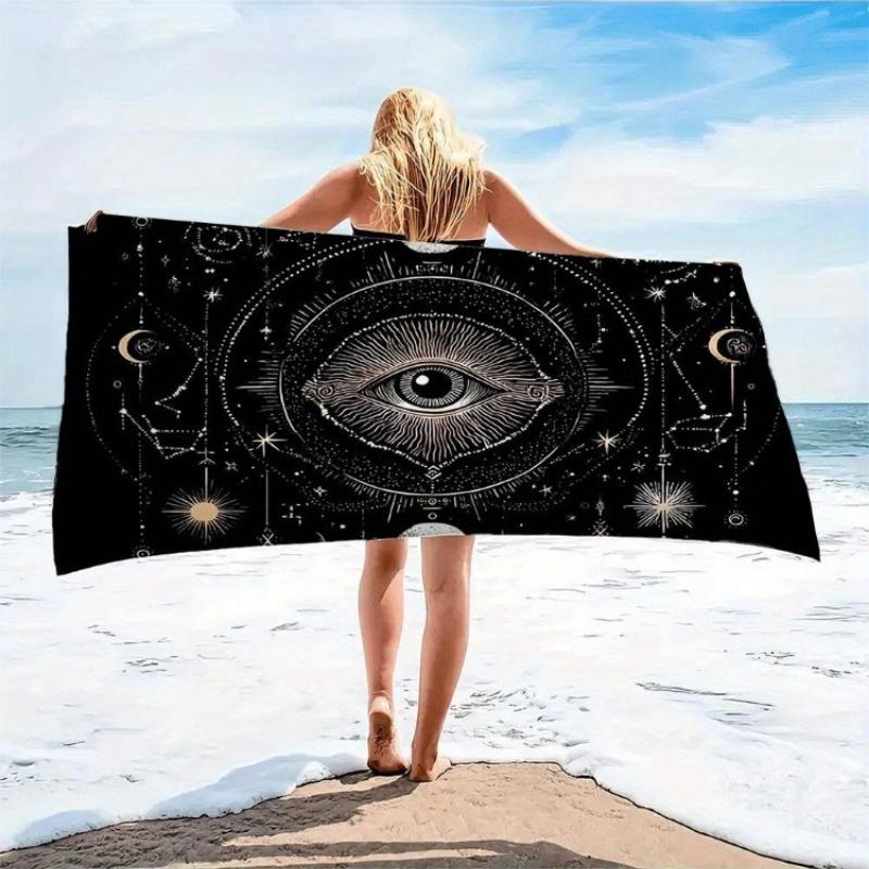 1 pièce Serviette de Plage Ciel Nocturne Étoilé & Système Solaire - Impression Constellation Noire & Dorée avec Signes du Zodiaque, Douce Absorbante Grande Bain W40*H60(CM)