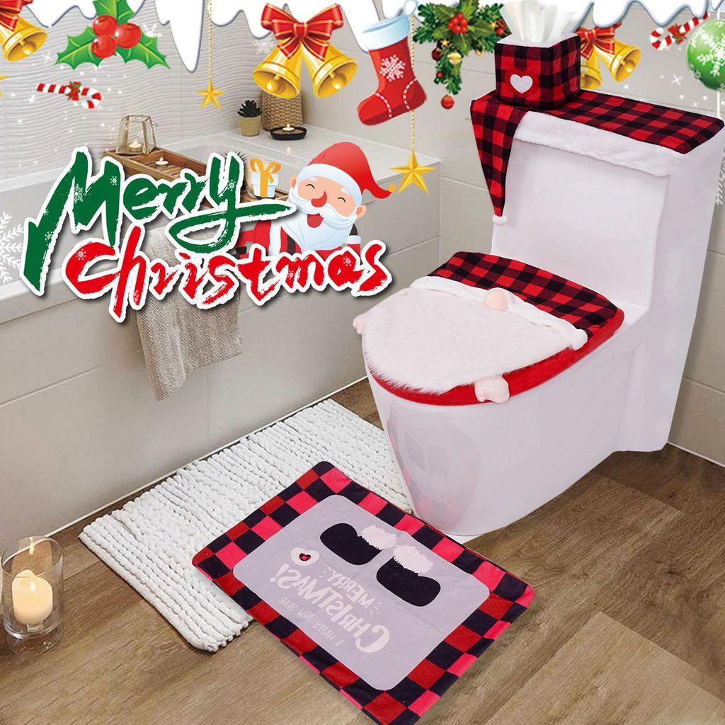 Christmas Santa Gnome Toilet Cover Set Festive Bathroom Decor Home Gift New Year Accessories