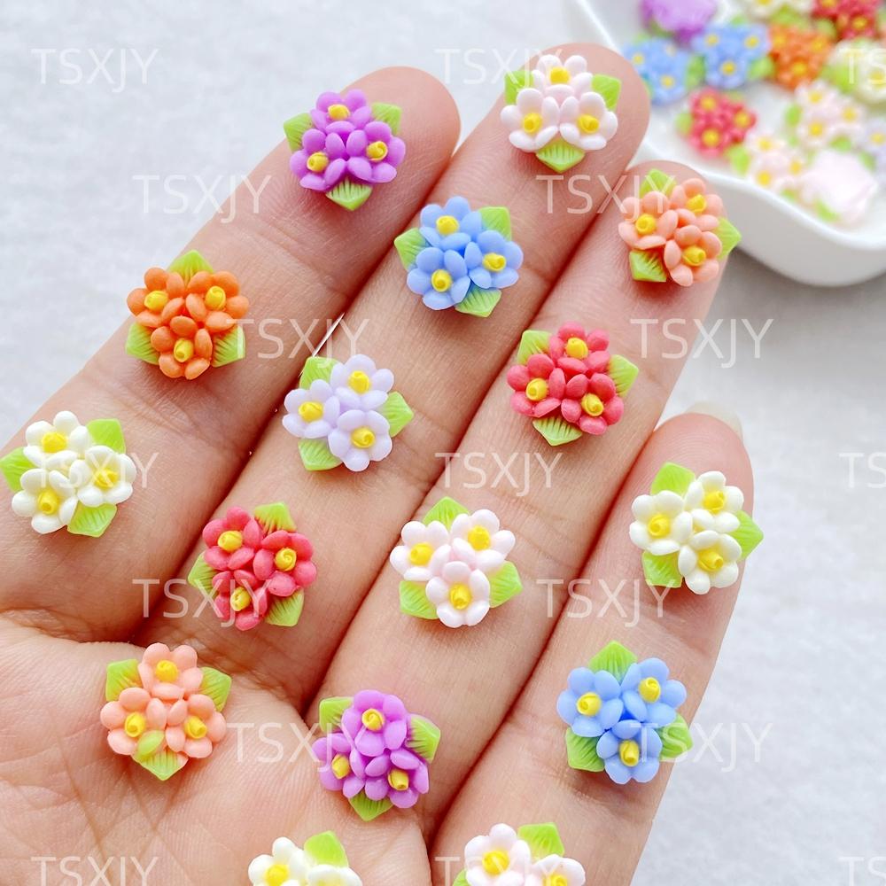 50pcs Resin Cute colored roses and leaves Flat back Rhinestone Scrapbook DIY Wedding Applique Decor Jewelry Accessories Crafts