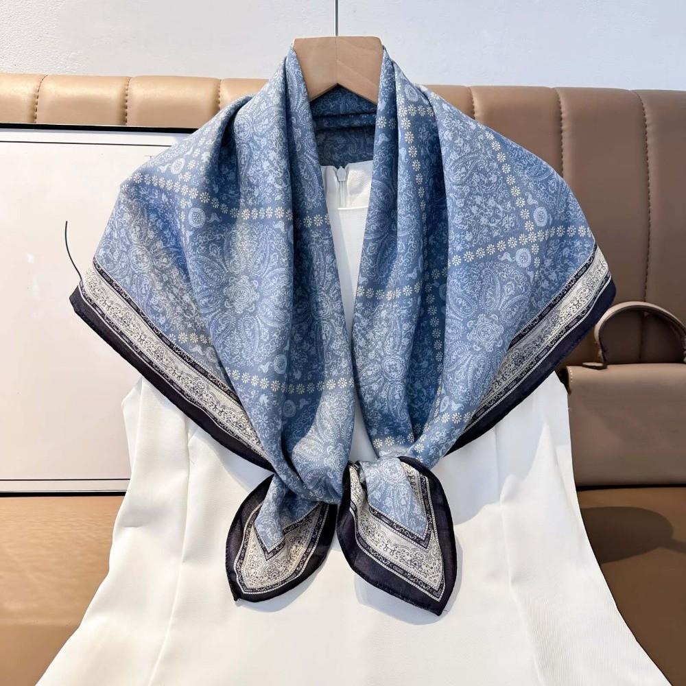 Sunscreen Double-sided Printed Silk Scarf Lightweight Retro Patterned Square Shawl  Spring